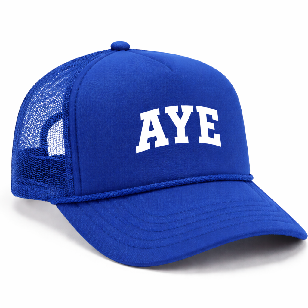 “AYE” VARSITY TRUCKER HAT
