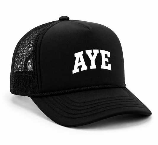 “AYE” VARSITY TRUCKER HAT